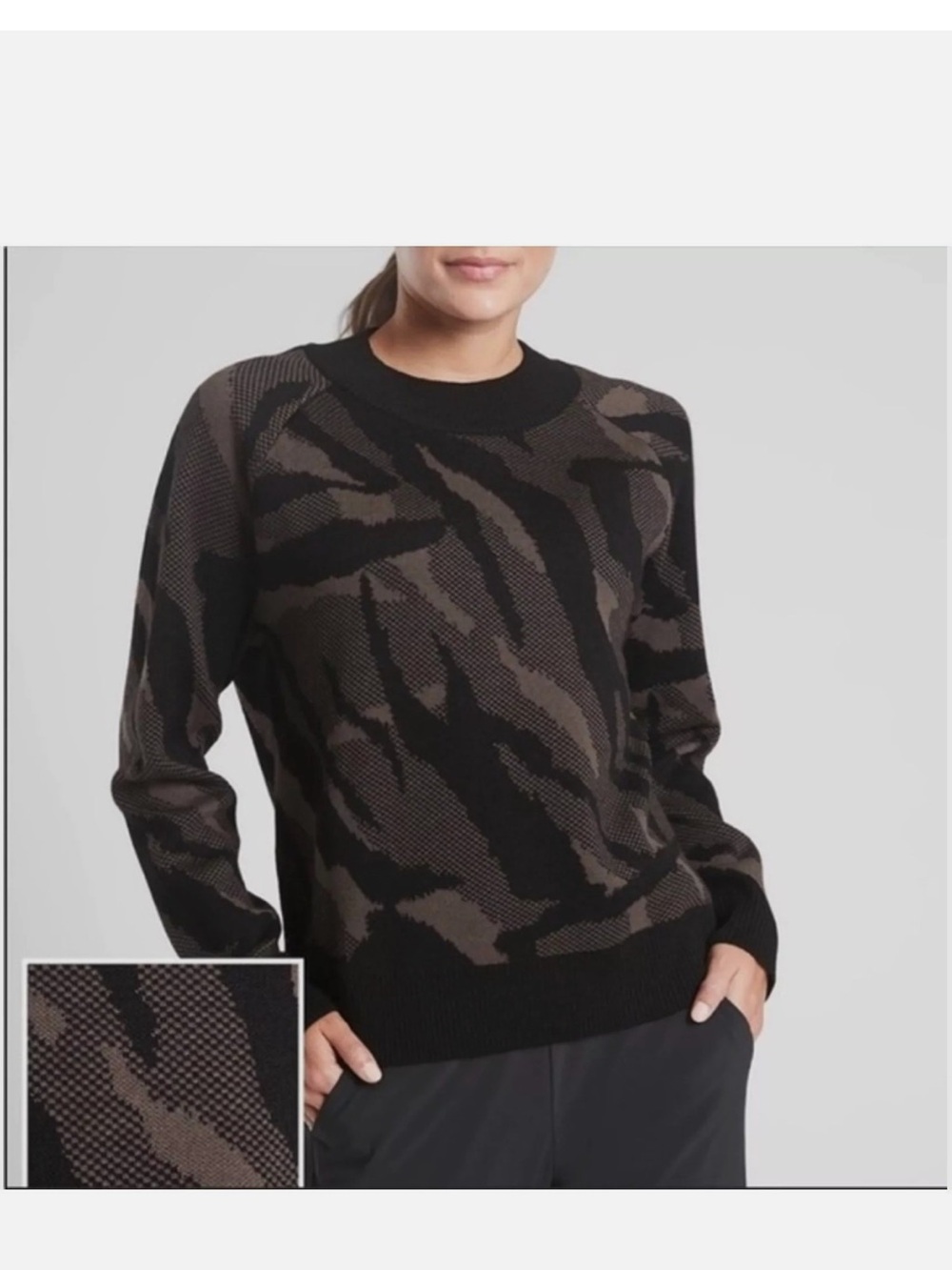 Athleta Black and Brown Abstract Crewneck Sweater